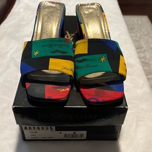 Vintage Yves Saint Laurent 1970 Love Cloth Mules Sandals